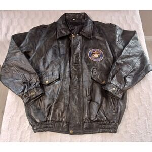 Vintage Marines Corps US Military Patchwork Leather Black Bomber Jacket Adult XL